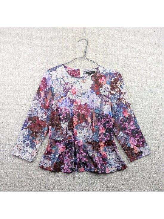H&M Tops - H&M Top Floral Peplum Blouse Boho Folk Indie Flowy Floral Artsy AOP Women Sz 4